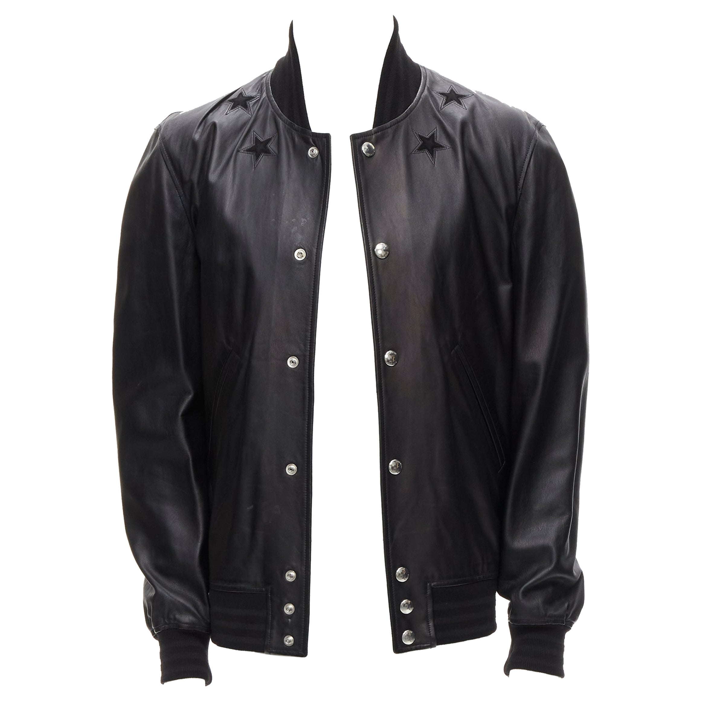 GIVENCHY Riccardo Tisci black signature stars lambskin leather bomber EU48 M