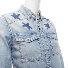 GIVENCHY Riccardo Tisci camicia blu con collo a stella in denim angosciato FR36 S