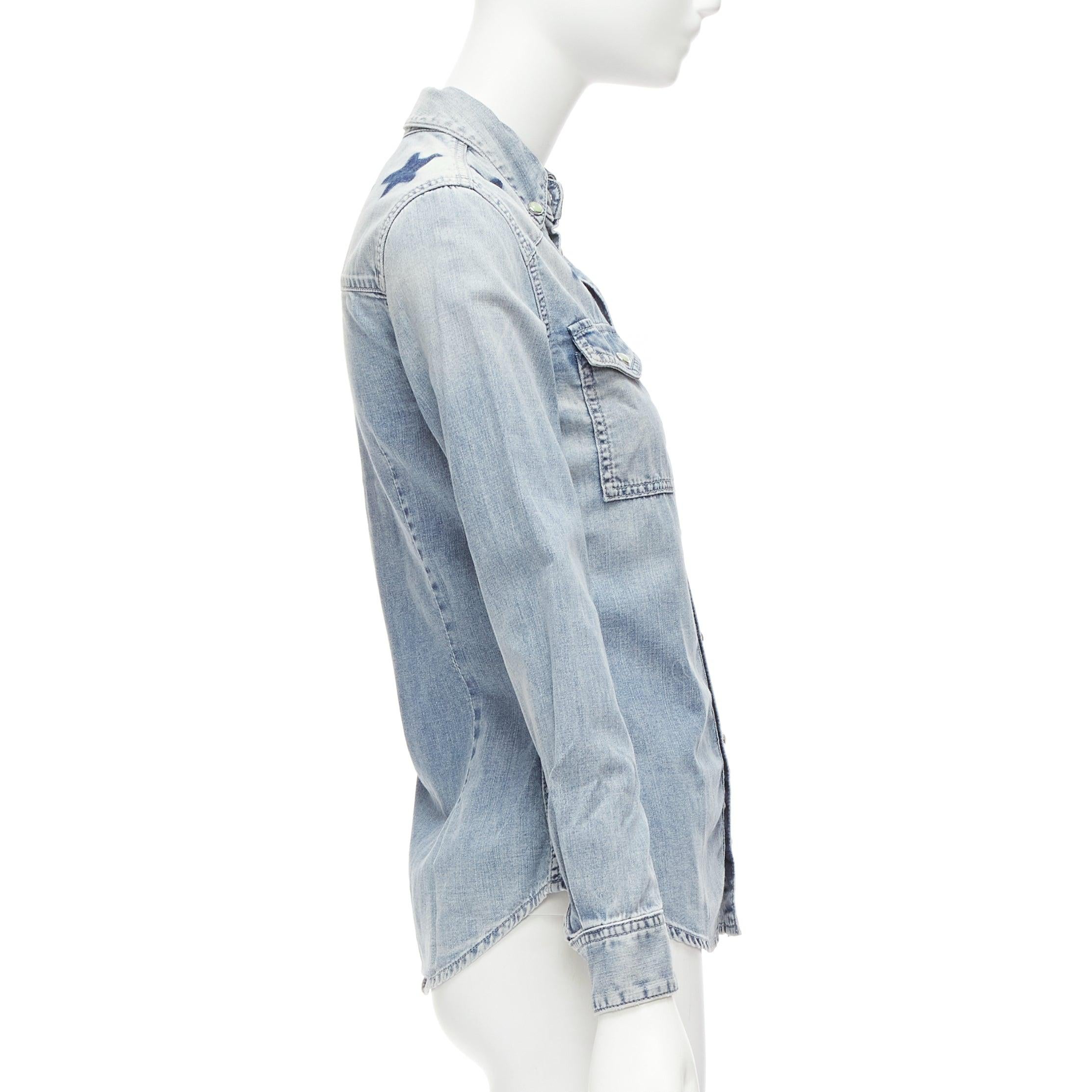 Women's GIVENCHY Riccardo Tisci blue distressed denim star collar dress shirt FR36 S For Sale
