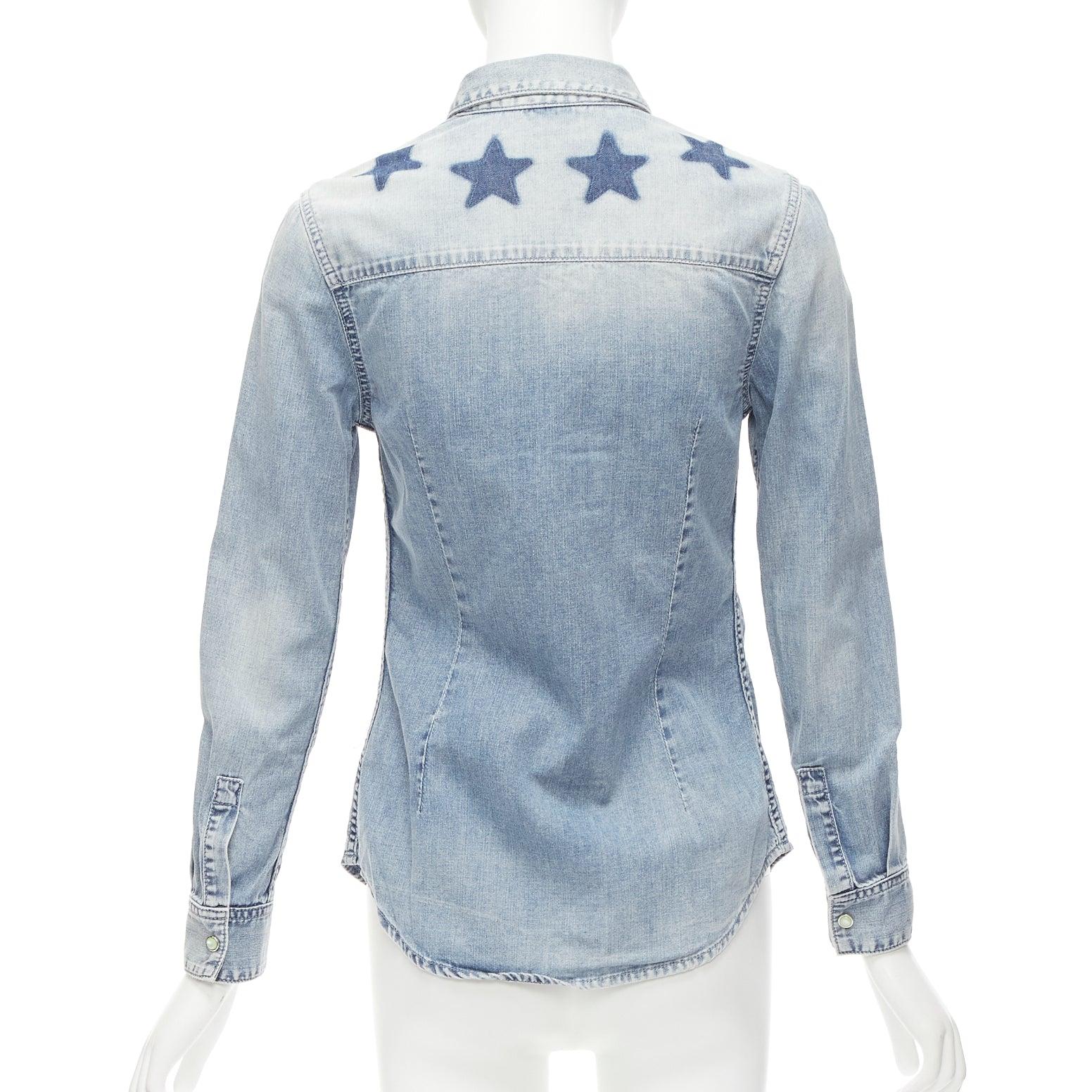 GIVENCHY Riccardo Tisci blue distressed denim star collar dress shirt FR36 S For Sale 2
