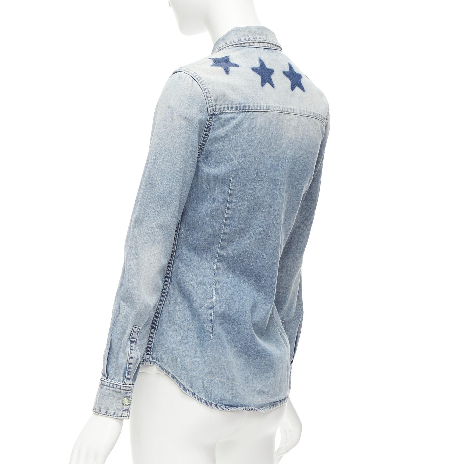 GIVENCHY Riccardo Tisci blue distressed denim star collar dress shirt FR36 S For Sale 3