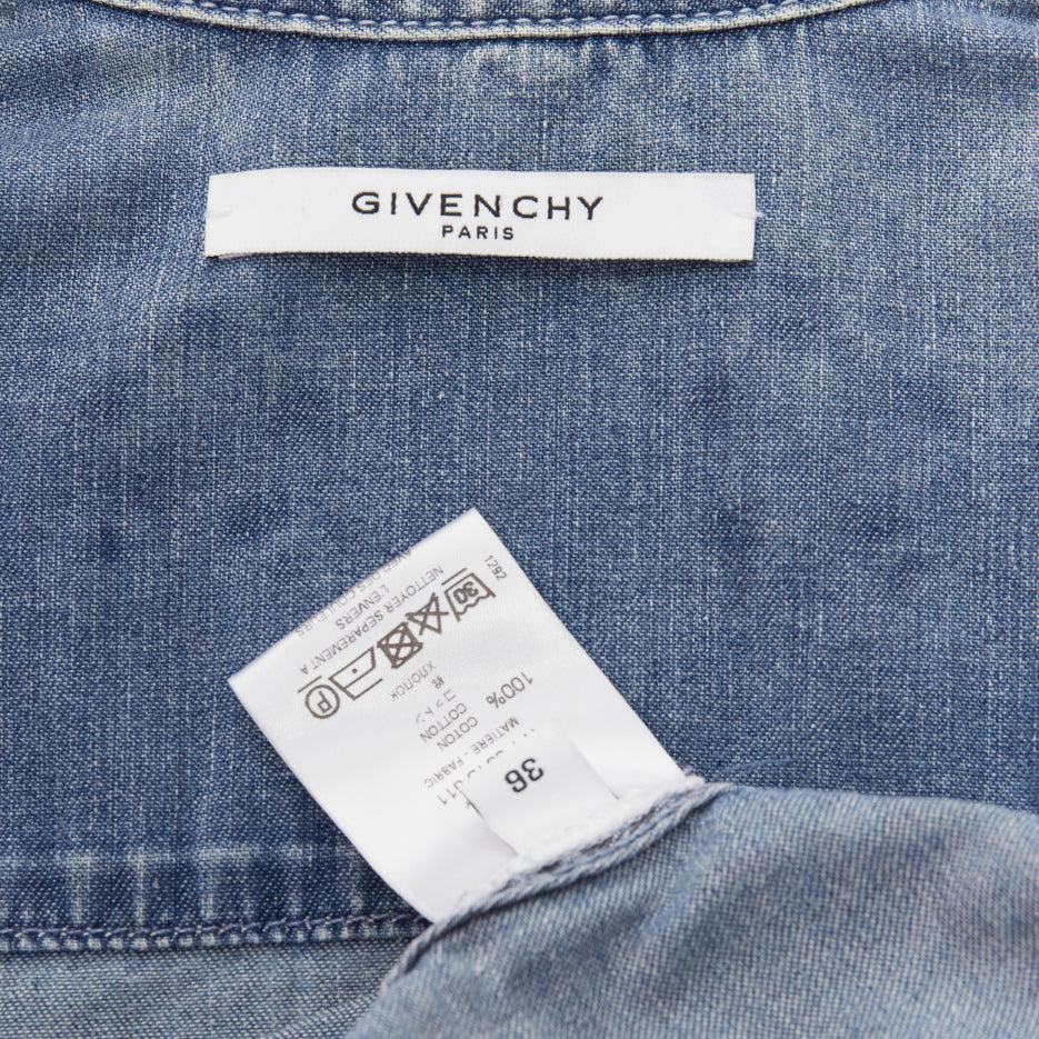 GIVENCHY Riccardo Tisci blue distressed denim star collar dress shirt FR36 S For Sale 4