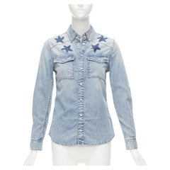GIVENCHY Riccardo Tisci camicia blu con collo a stella in denim angosciato FR36 S
