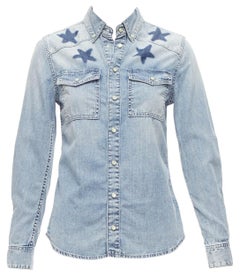 GIVENCHY Riccardo Tisci blue distressed denim star collar dress shirt FR36 S