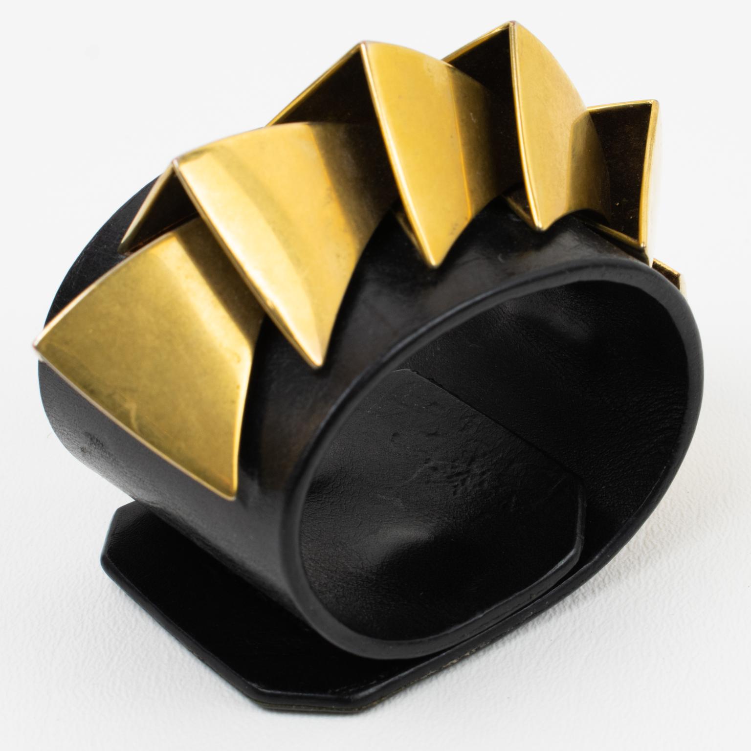 Modern Givenchy Riccardo Tisci Brutalist Black Leather Bracelet Bangle
