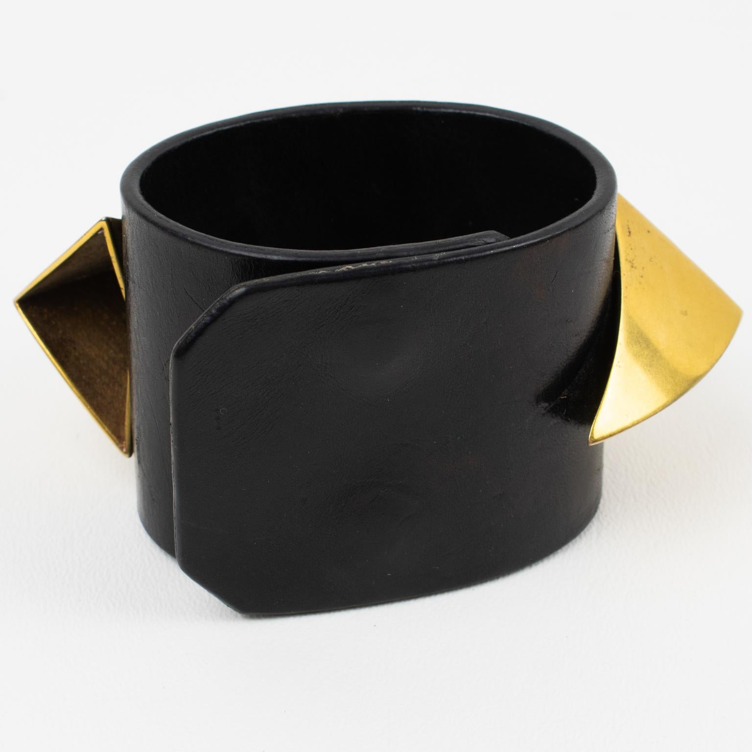 Givenchy Riccardo Tisci Brutalist Black Leather Bracelet Bangle In Excellent Condition In Atlanta, GA