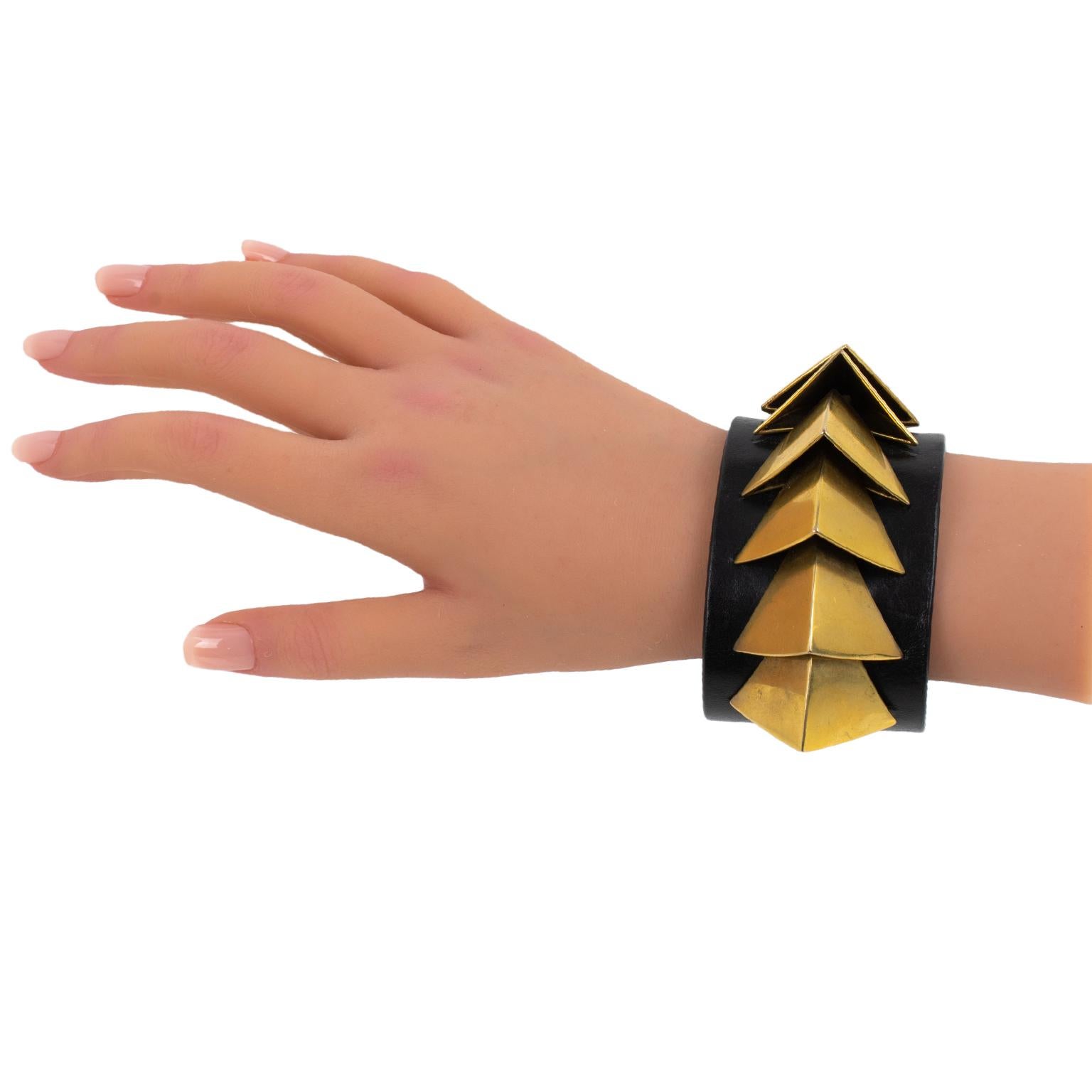 Givenchy Riccardo Tisci Brutalist Black Leather Bracelet Bangle 4
