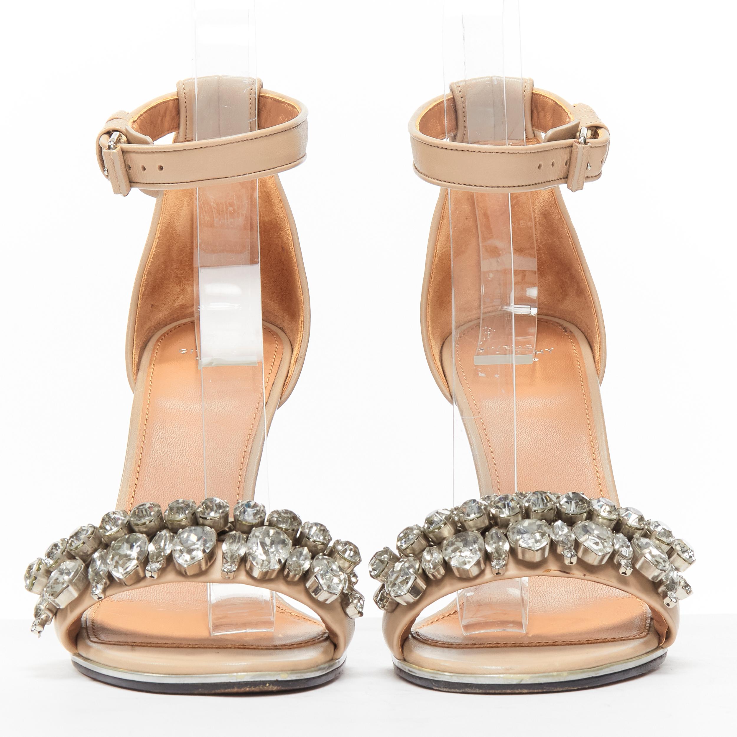 Beige GIVENCHY Riccardo Tisci crystal embellished ankle strap high heel sandals EU37 For Sale