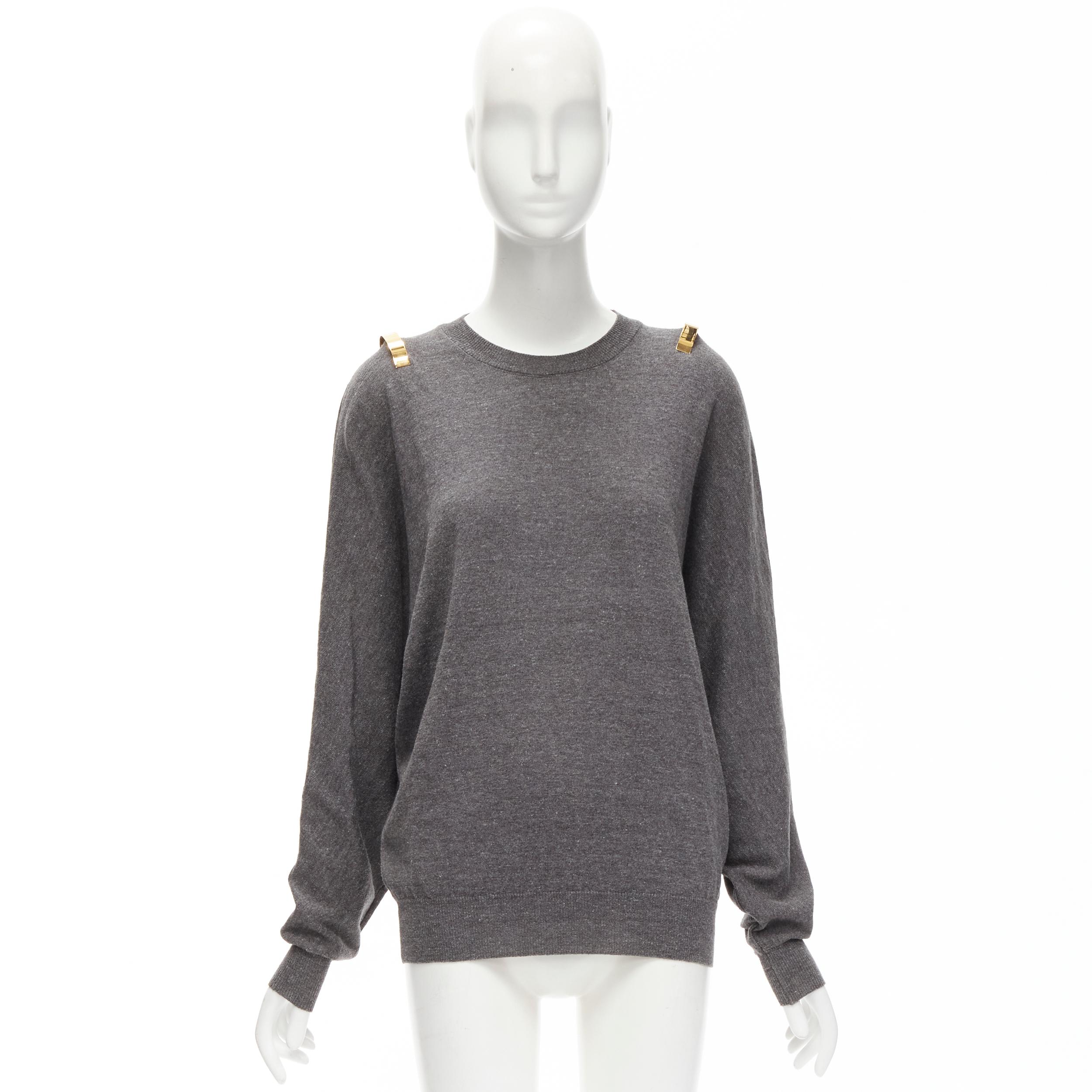 GIVENCHY Riccardo Tisci gold metal shoulder bar cuff grey wool alpaca sweater S For Sale 5