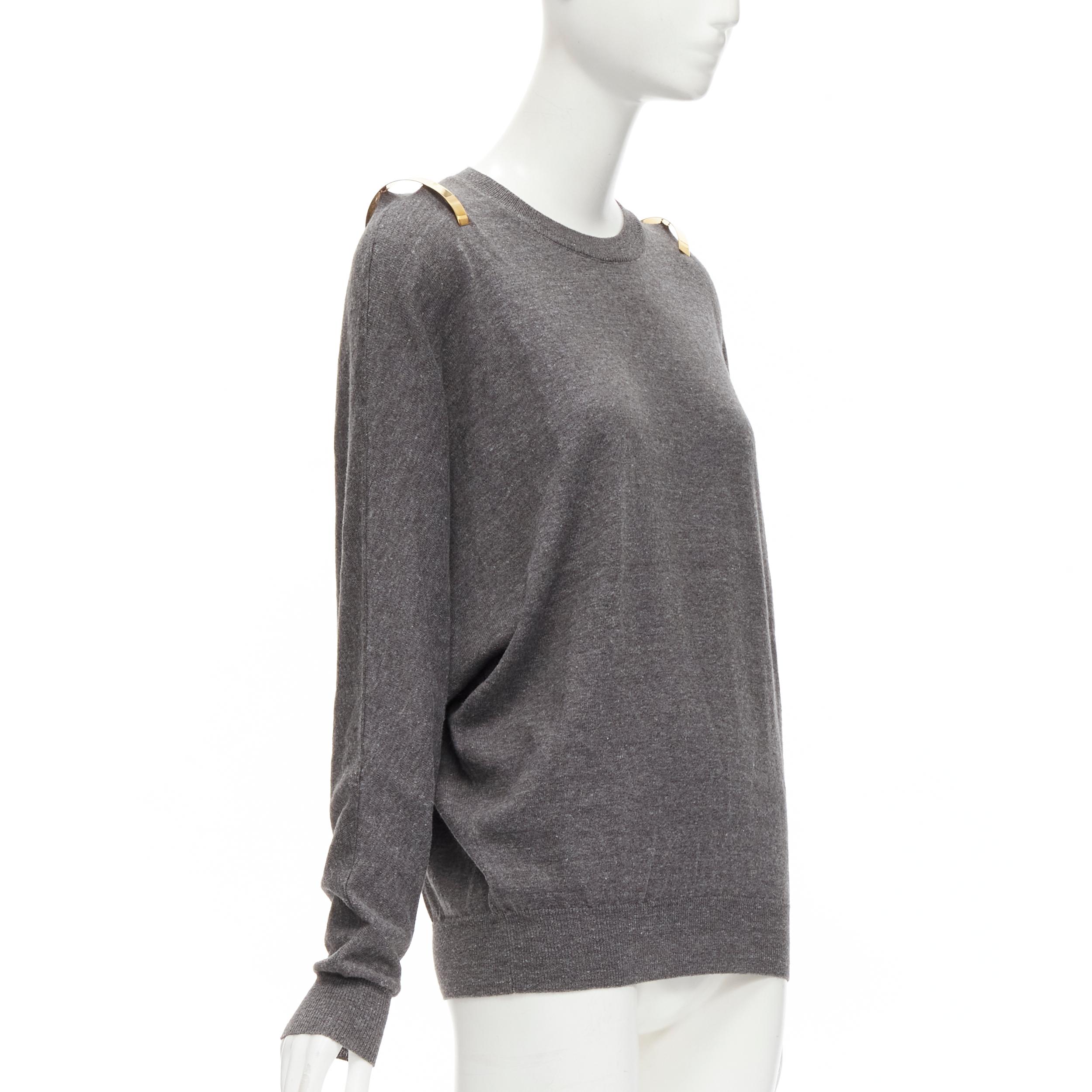 Gray GIVENCHY Riccardo Tisci gold metal shoulder bar cuff grey wool alpaca sweater S For Sale