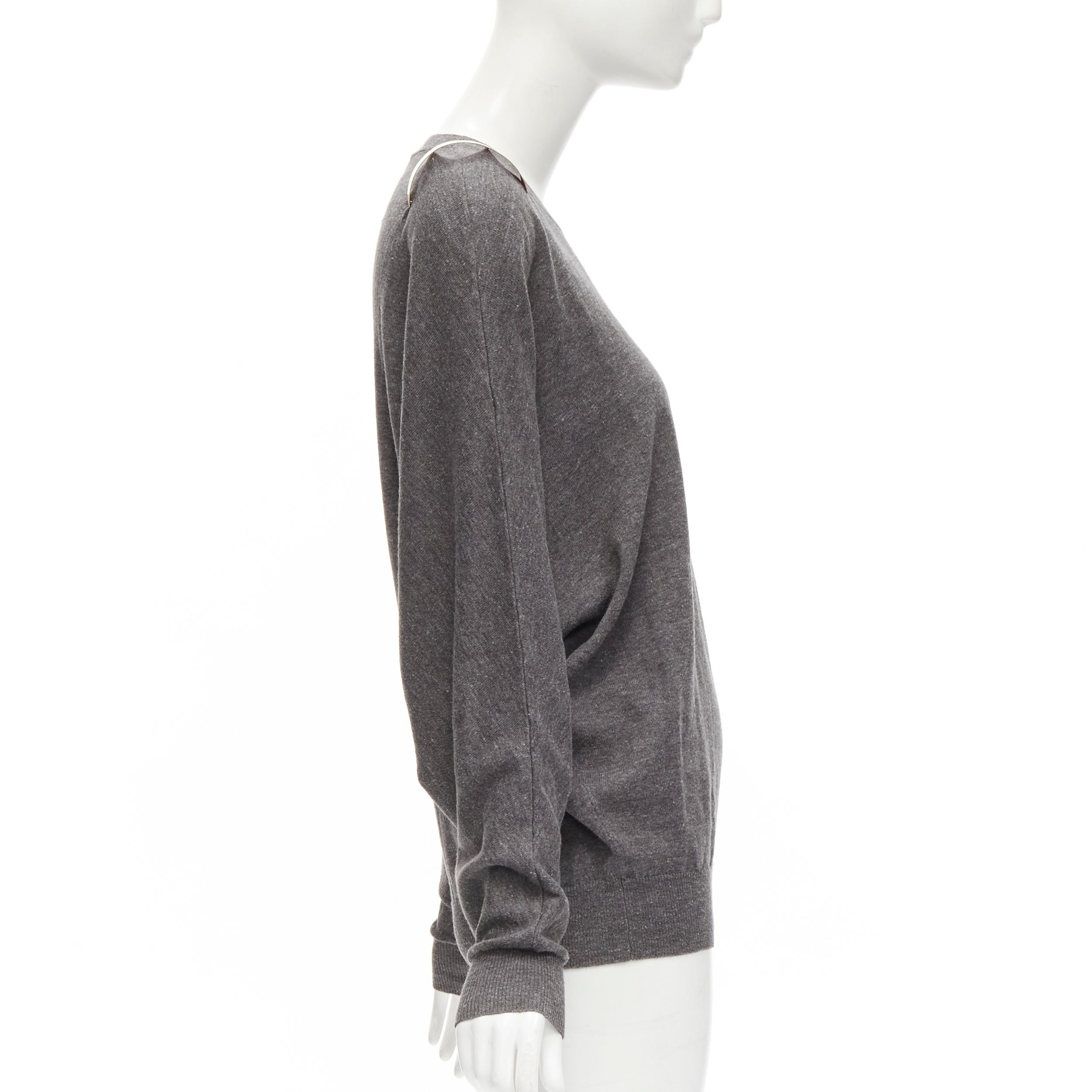 GIVENCHY Riccardo Tisci gold metal shoulder bar cuff grey wool alpaca sweater S In Excellent Condition For Sale In Hong Kong, NT