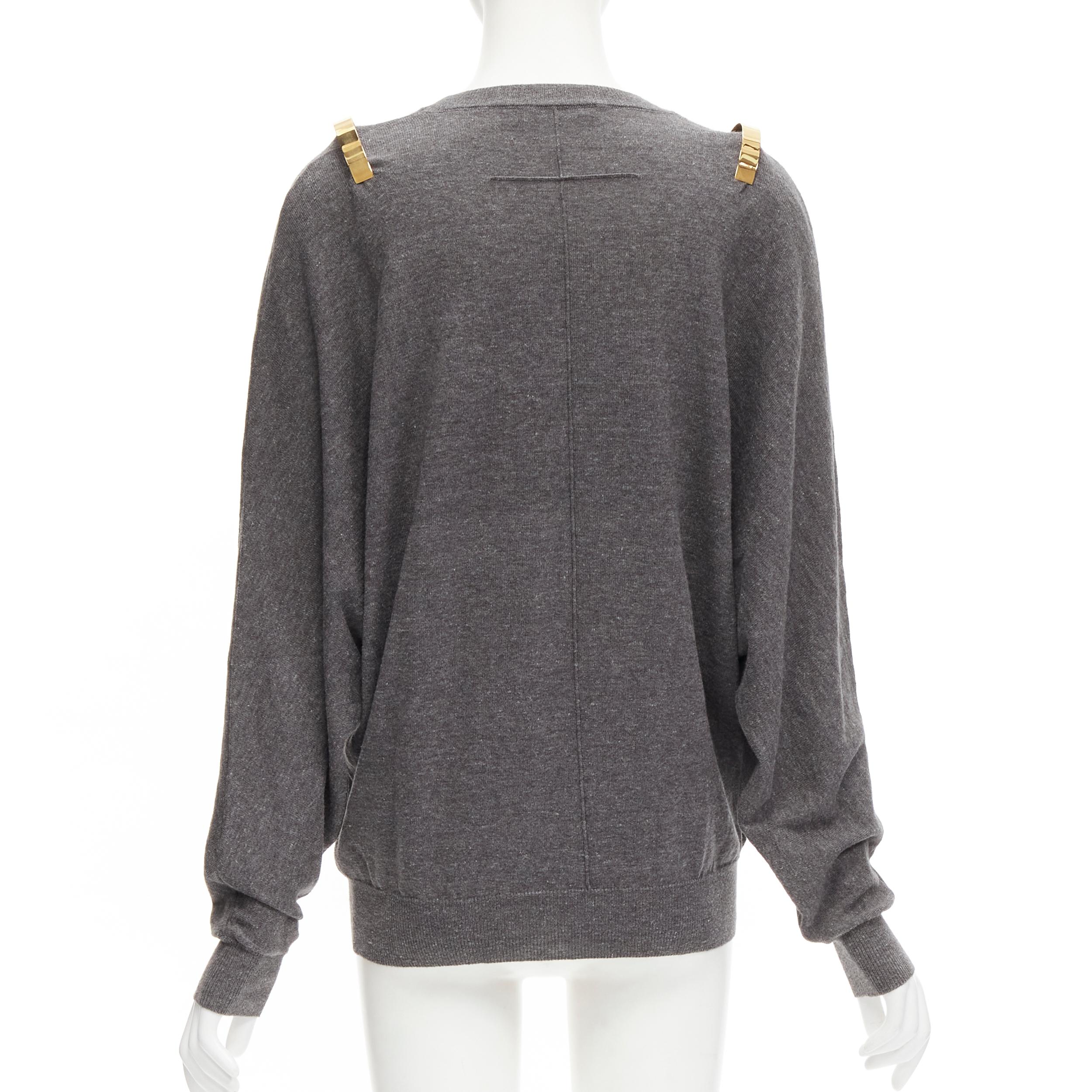 Women's GIVENCHY Riccardo Tisci gold metal shoulder bar cuff grey wool alpaca sweater S For Sale