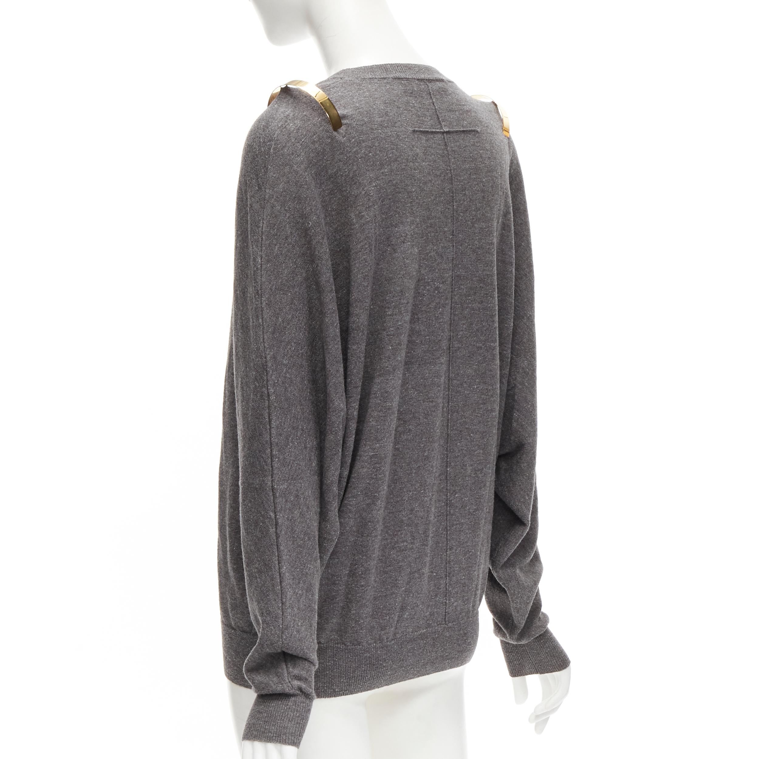 GIVENCHY Riccardo Tisci gold metal shoulder bar cuff grey wool alpaca sweater S For Sale 1