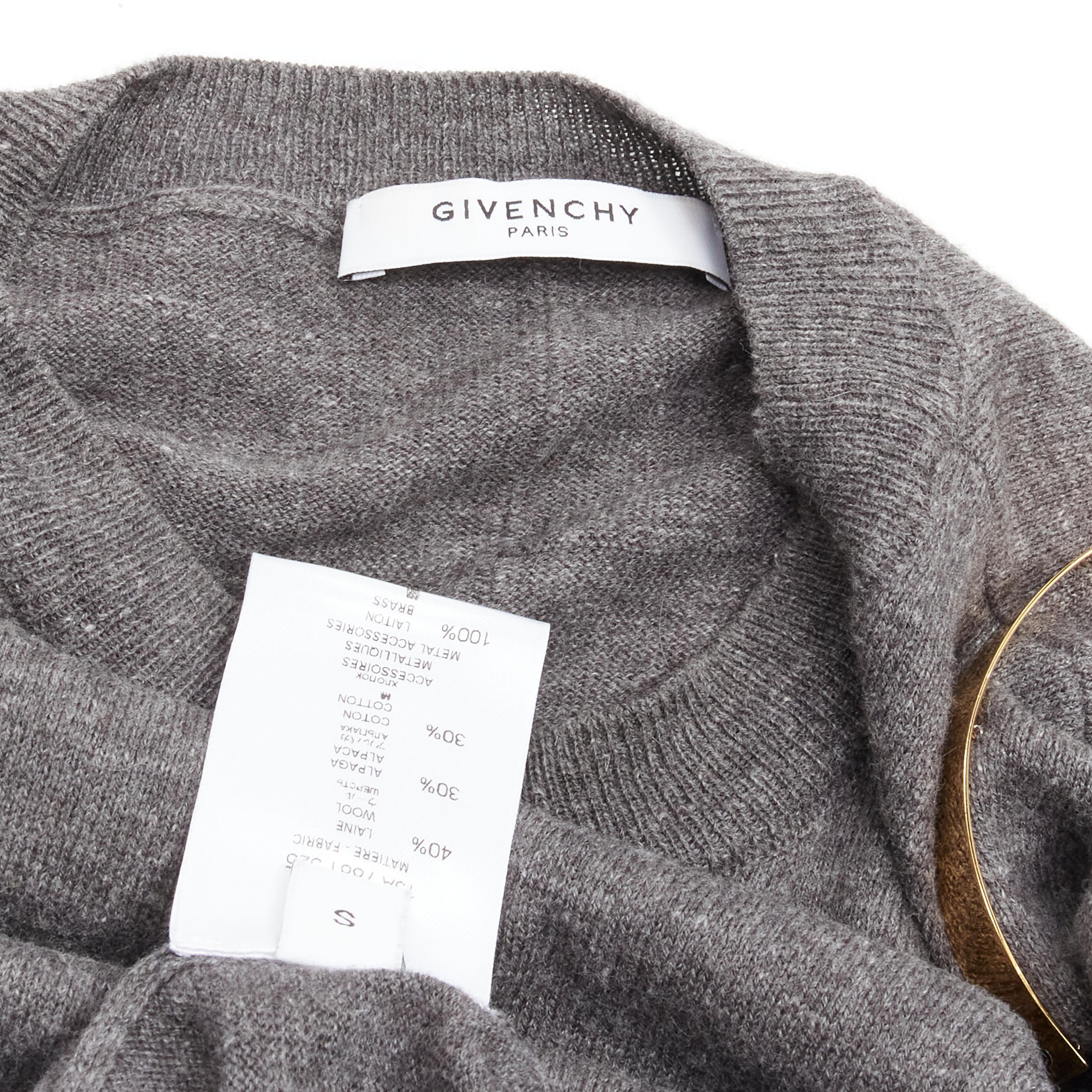 GIVENCHY Riccardo Tisci gold metal shoulder bar cuff grey wool alpaca sweater S For Sale 4