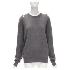 GIVENCHY Riccardo Tisci gold metal shoulder bar cuff grey wool alpaca sweater S