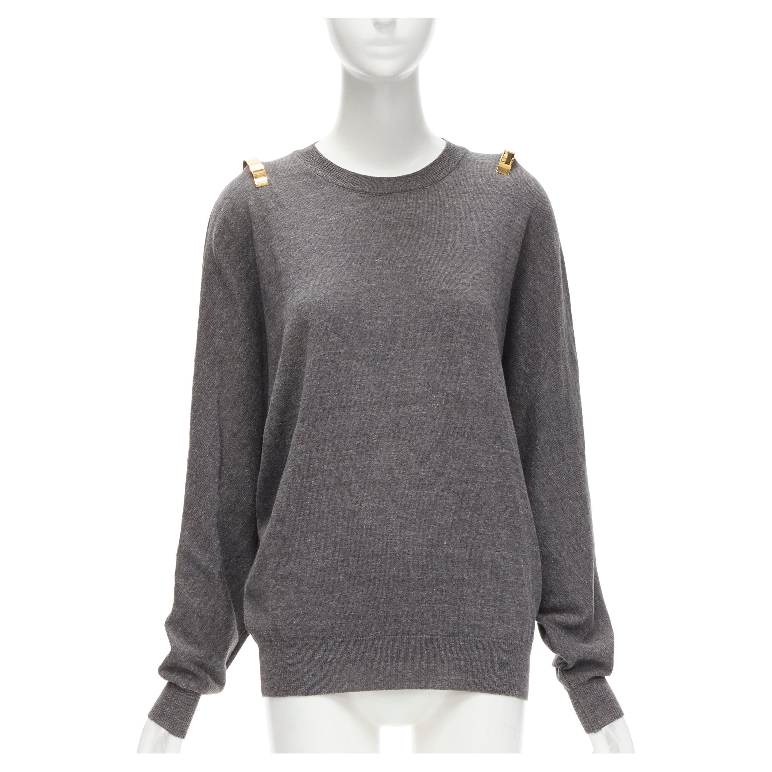 GIVENCHY Riccardo Tisci gold metal shoulder bar cuff grey wool alpaca sweater S For Sale