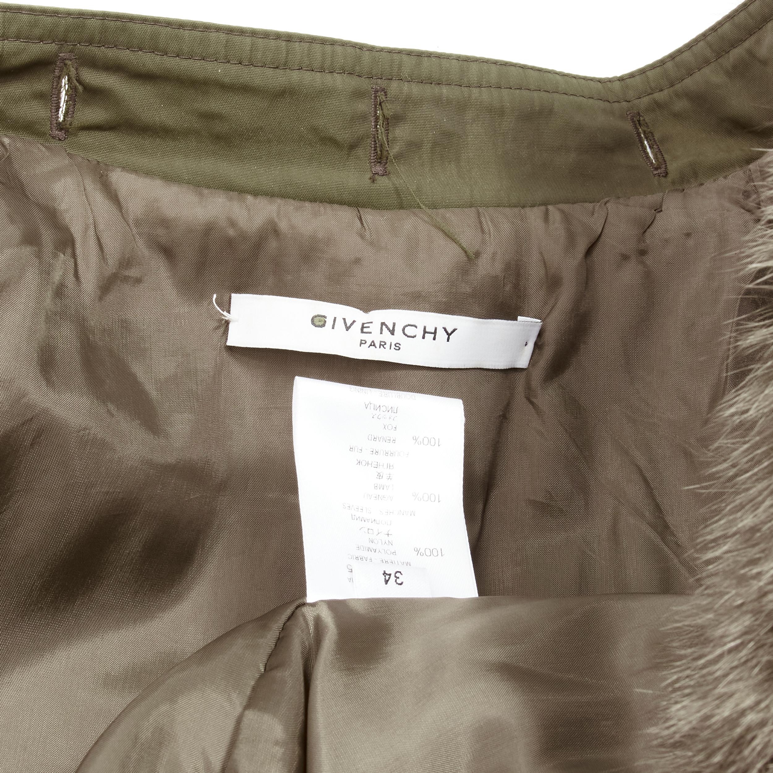 GIVENCHY Riccardo Tisci green leather sleeve fox fur anorak coat FR34 XS For Sale 4
