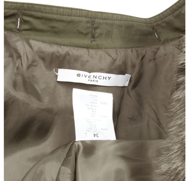 GIVENCHY Riccardo Tisci green leather sleeve fox fur anorak coat FR34 XS For Sale 5