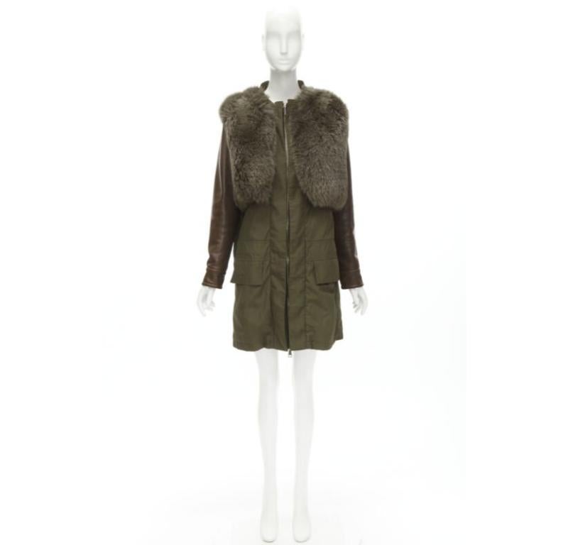 GIVENCHY Riccardo Tisci green leather sleeve fox fur anorak coat FR34 XS For Sale 6
