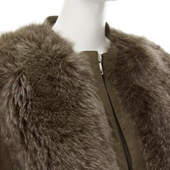 GIVENCHY Riccardo Tisci green leather sleeve fox fur anorak coat FR34 XS