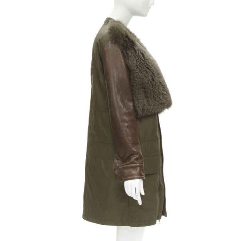 GIVENCHY Riccardo Tisci green leather sleeve fox fur anorak coat FR34 XS In Excellent Condition For Sale In Hong Kong, NT