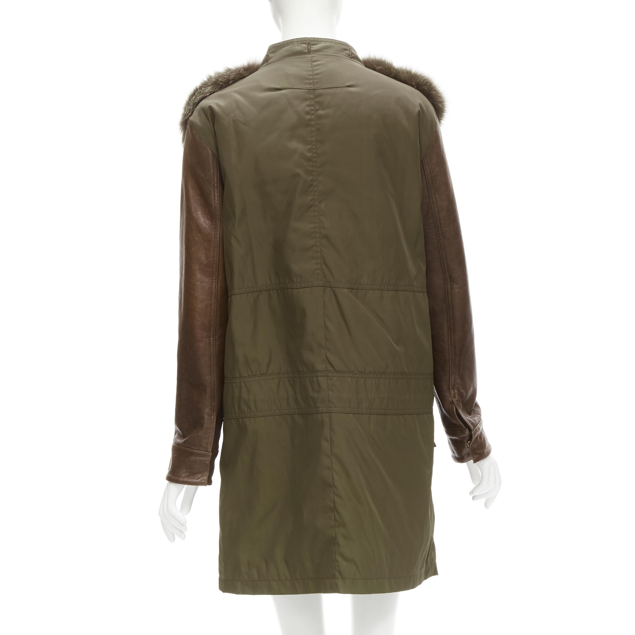 Manteau GIVENCHY Riccardo Tisci en fourrure de renard vert à manches en cuir FR34 XS Pour femmes en vente