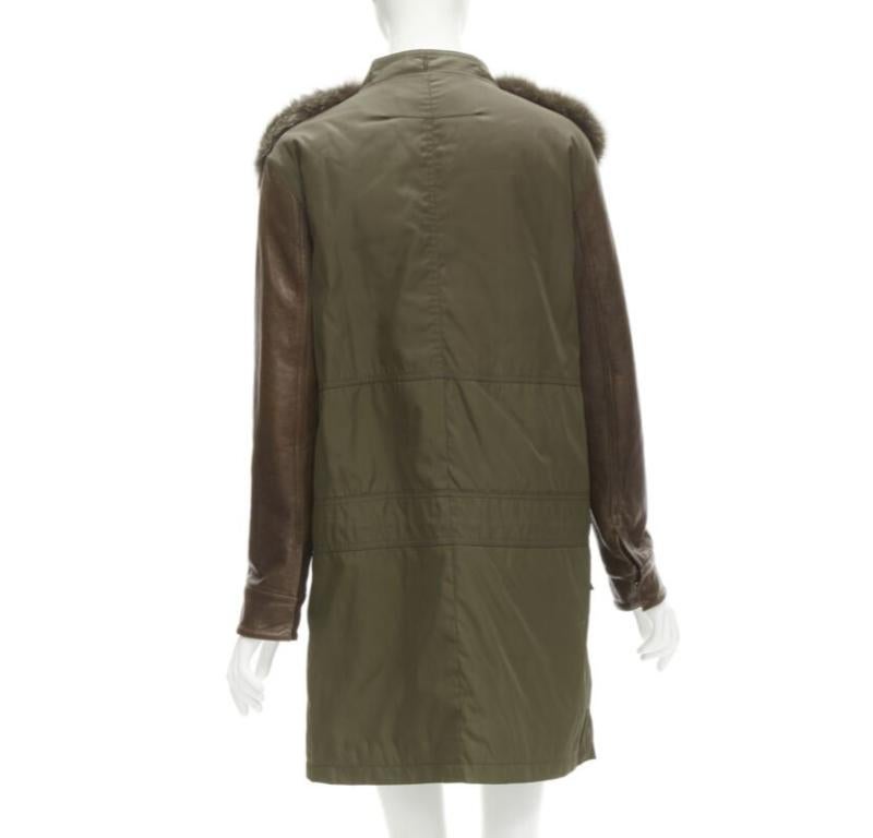 Women's GIVENCHY Riccardo Tisci green leather sleeve fox fur anorak coat FR34 XS For Sale