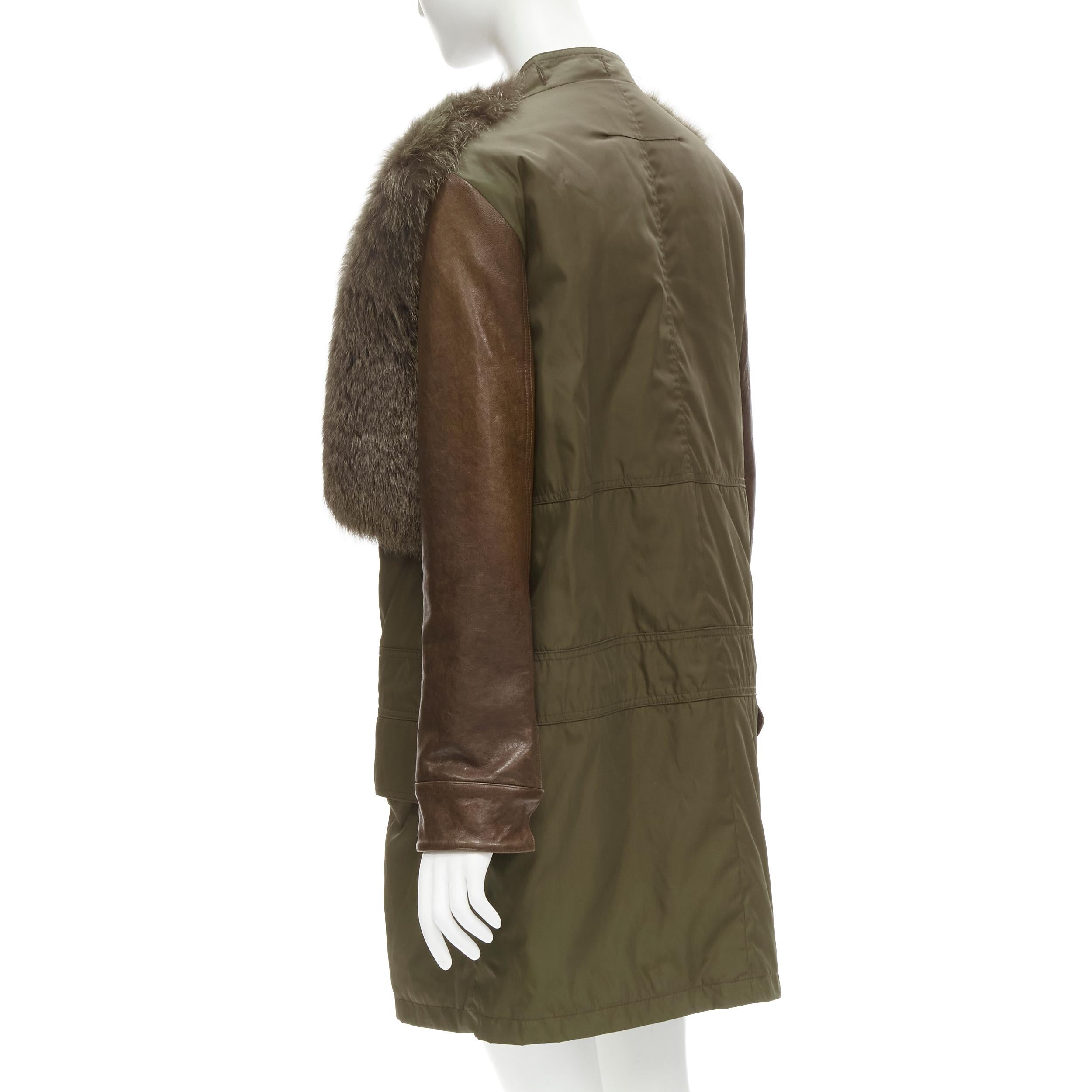 Women's GIVENCHY Riccardo Tisci green leather sleeve fox fur anorak coat FR34 XS For Sale