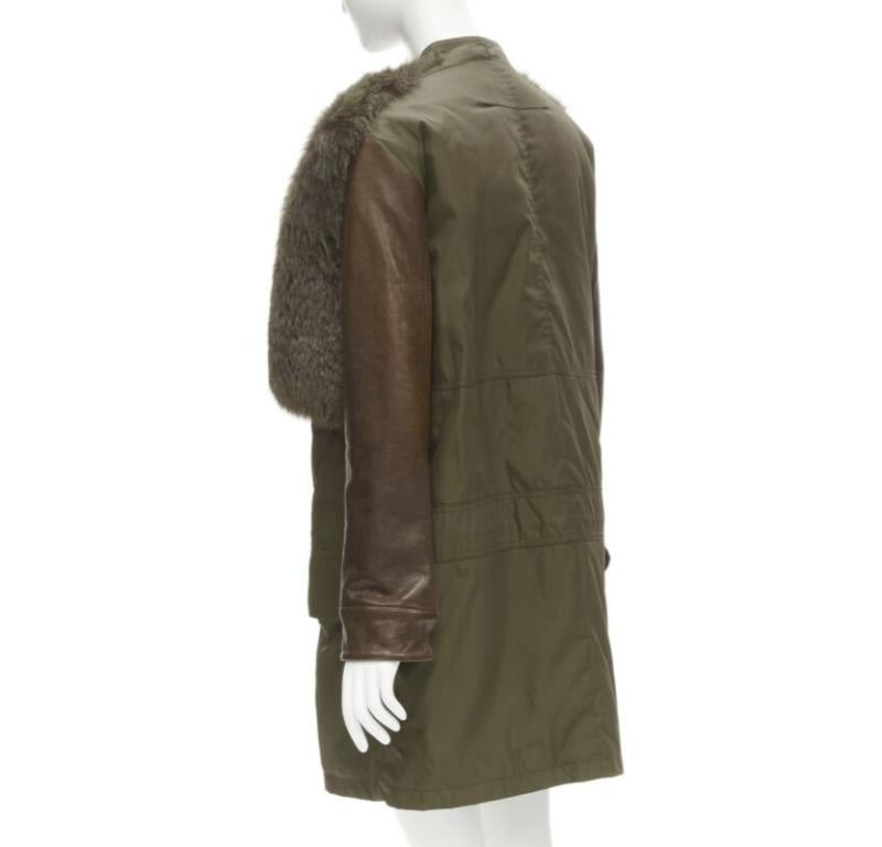 GIVENCHY Riccardo Tisci green leather sleeve fox fur anorak coat FR34 XS For Sale 1