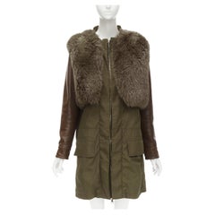 Manteau GIVENCHY Riccardo Tisci en fourrure de renard vert à manches en cuir FR34 XS