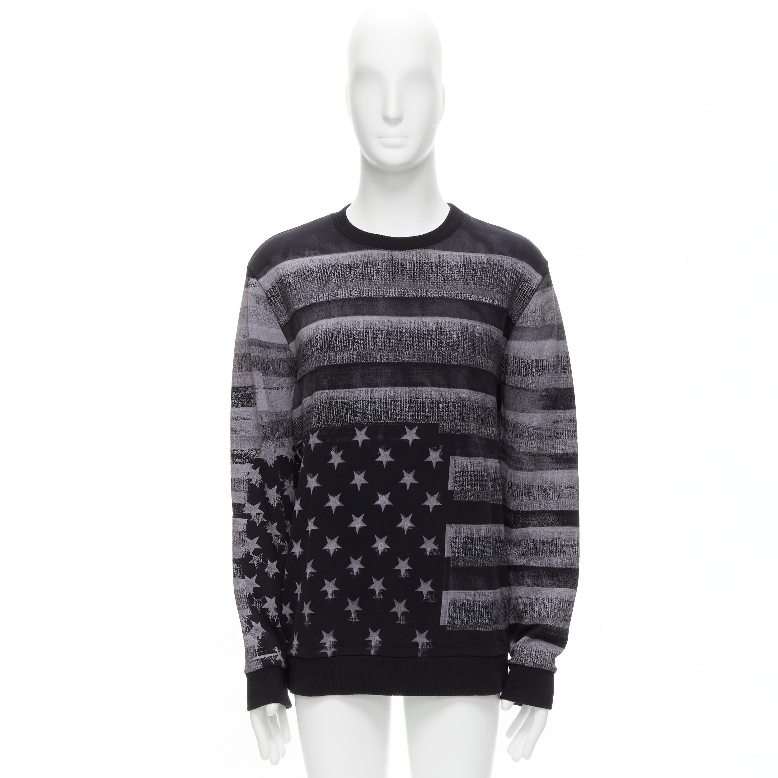 GIVENCHY Riccardo Tisci grey Americana flag distressed cotton crew sweater M For Sale 5