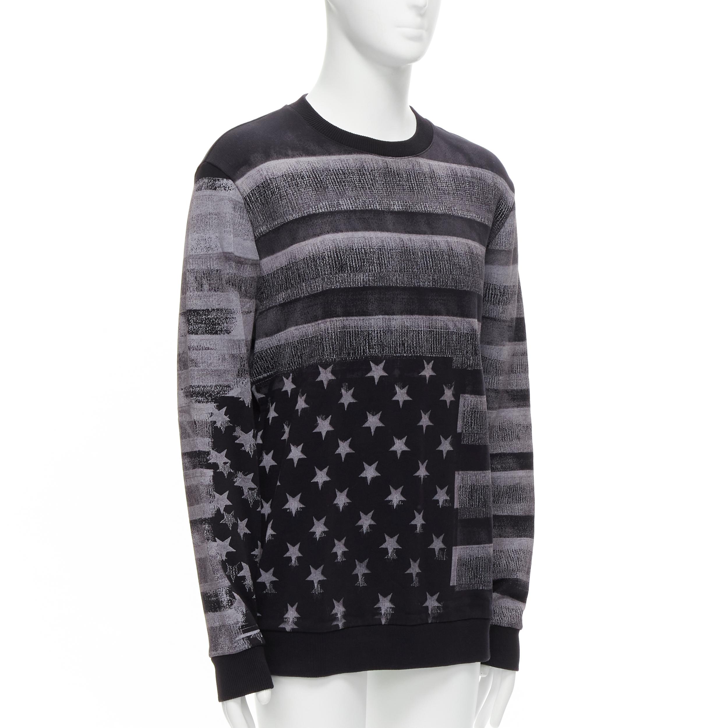 Black GIVENCHY Riccardo Tisci grey Americana flag distressed cotton crew sweater M For Sale