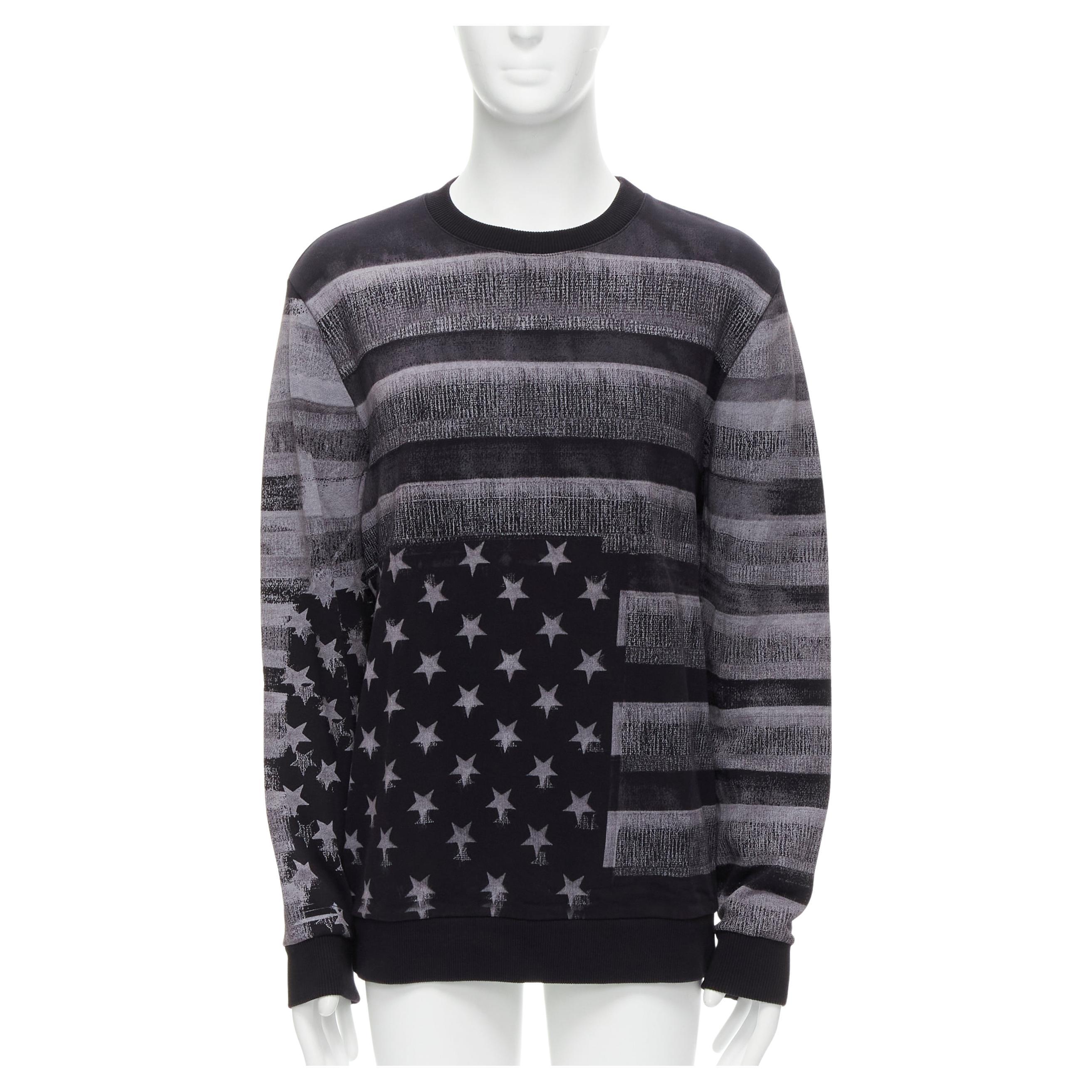 GIVENCHY Riccardo Tisci grey Americana flag distressed cotton crew sweater M For Sale