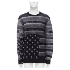 GIVENCHY Riccardo Tisci jersey redondo de algodón gris bandera americana desgastado M