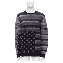 GIVENCHY Riccardo Tisci grey Americana flag distressed cotton crew sweater M