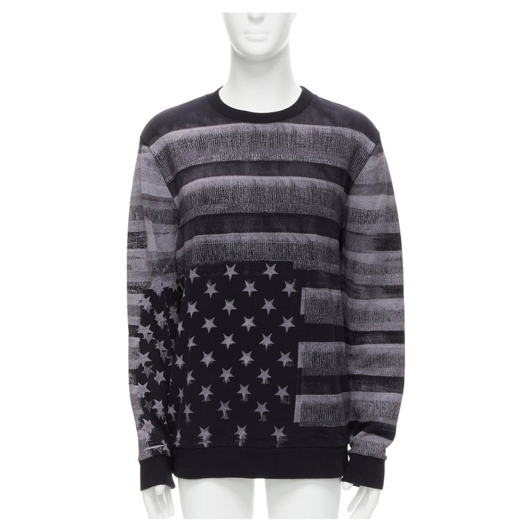 GIVENCHY Riccardo Tisci grey Americana flag distressed cotton crew sweater  M For Sale at 1stDibs