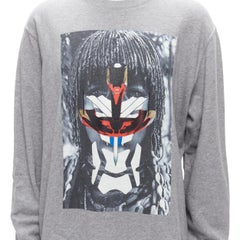 GIVENCHY Riccardo Tisci grey tribal girl graphic print cotton crew sweater S