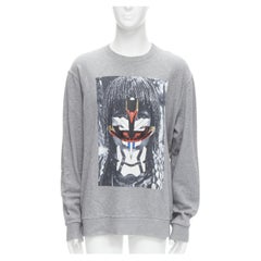 GIVENCHY Riccardo Tisci grey tribal girl graphic print cotton crew sweater S