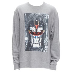 GIVENCHY Riccardo Tisci grey tribal girl graphic print cotton crew sweater S