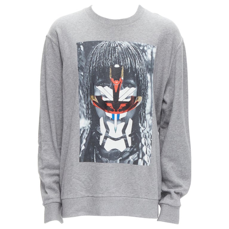 GIVENCHY Riccardo Tisci grey tribal girl graphic print cotton crew - Main Image