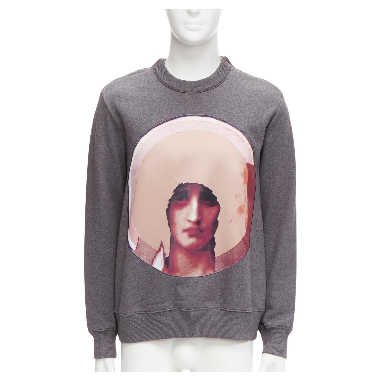 GIVENCHY Riccardo Tisci Madonna pink patch print grey zip shoulder sweater XS For Sale