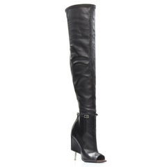GIVENCHY RICCARDO TISCI Narlia black leather thigh high boots wedge heel FR37