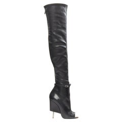 GIVENCHY RICCARDO TISCI Narlia Overknee-Stiefel aus schwarzem Leder mit Keilabsatz FR37