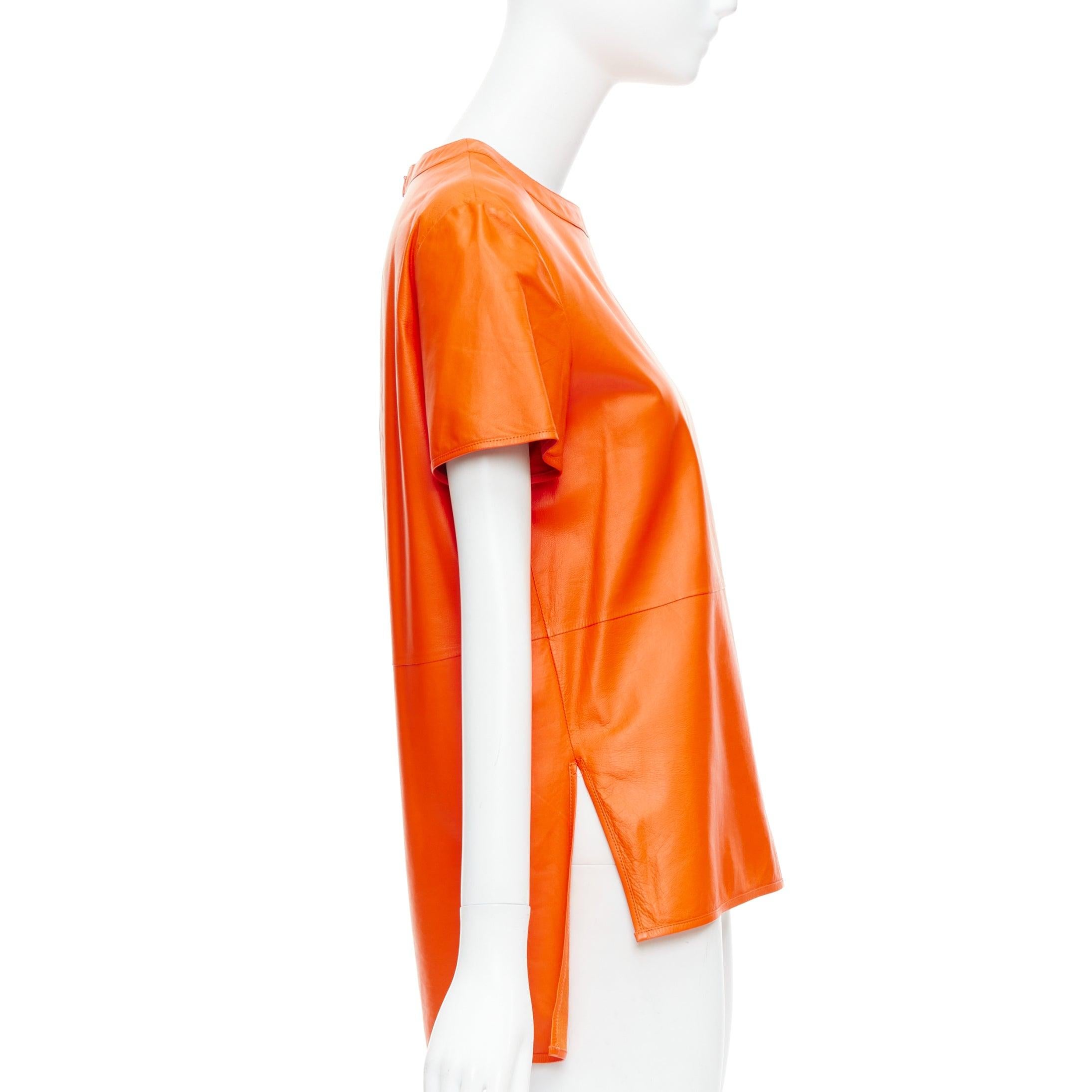 GIVENCHY Riccardo Tisci orange lambskin leather hi-low shirt FR36 S In Excellent Condition For Sale In Hong Kong, NT