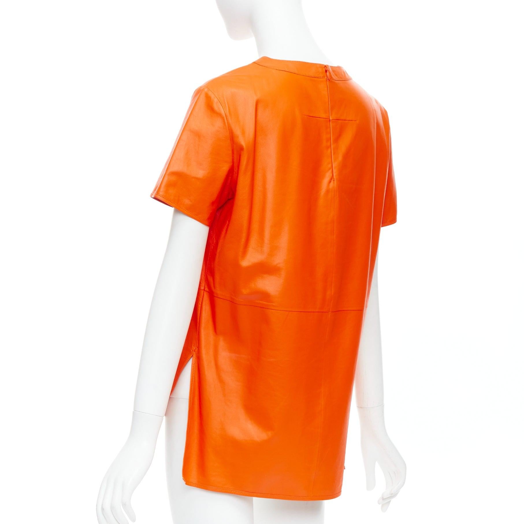 GIVENCHY Riccardo Tisci orange lambskin leather hi-low shirt FR36 S For Sale 1
