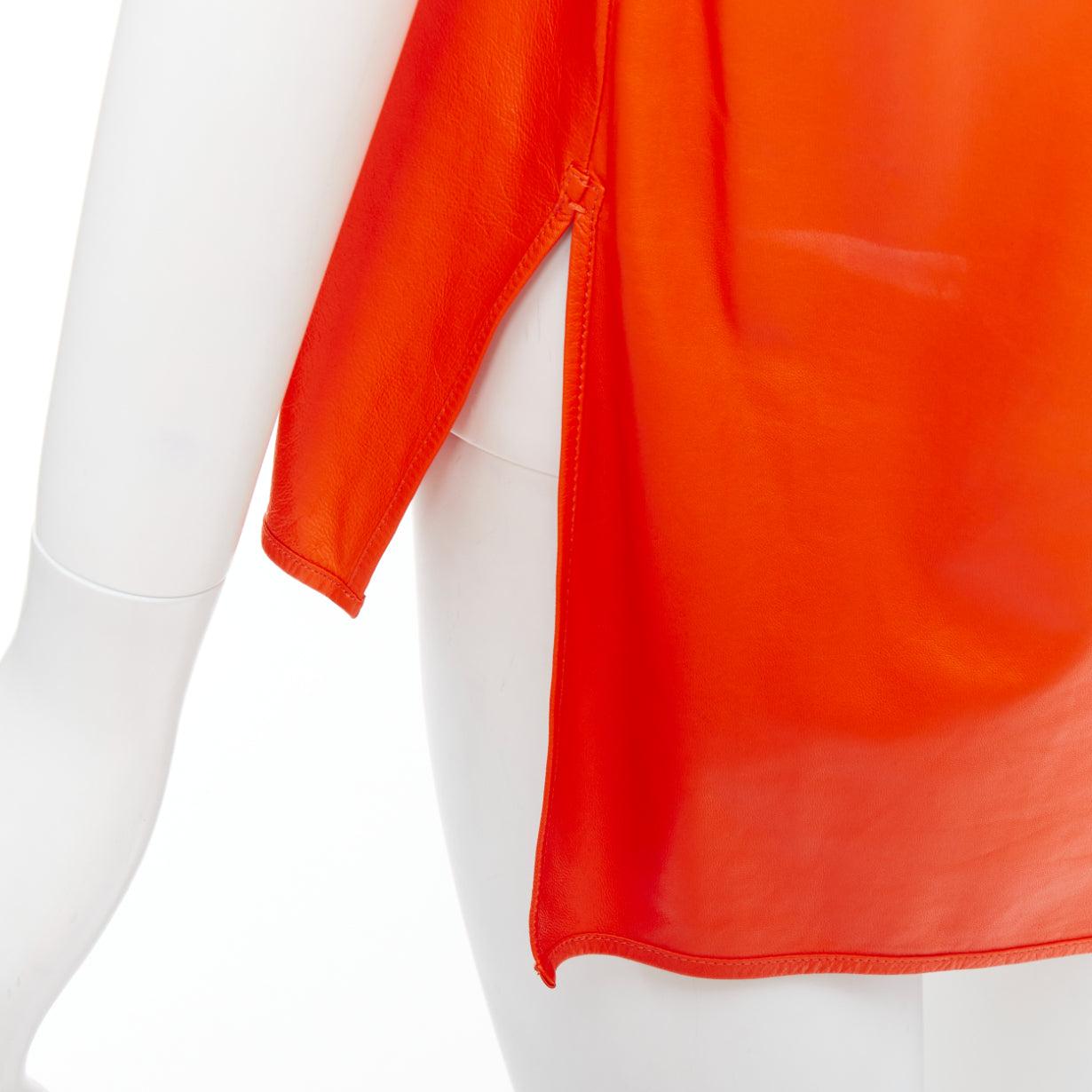 GIVENCHY Riccardo Tisci orange lambskin leather hi-low shirt FR36 S For Sale 2