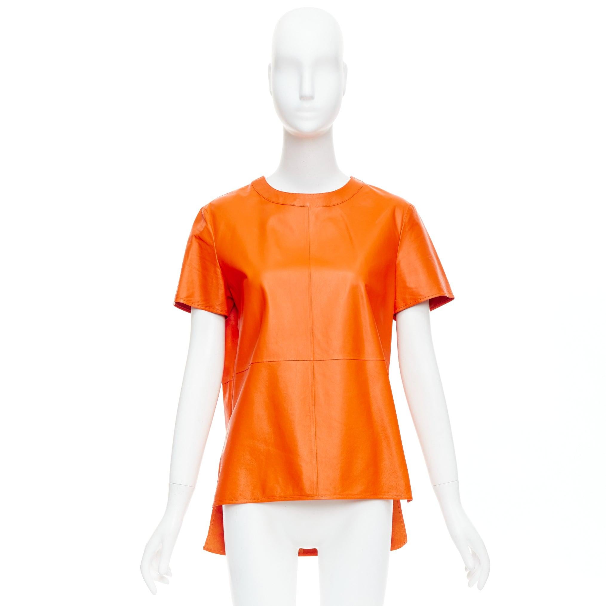 GIVENCHY Riccardo Tisci orange lambskin leather hi-low shirt FR36 S For Sale 4