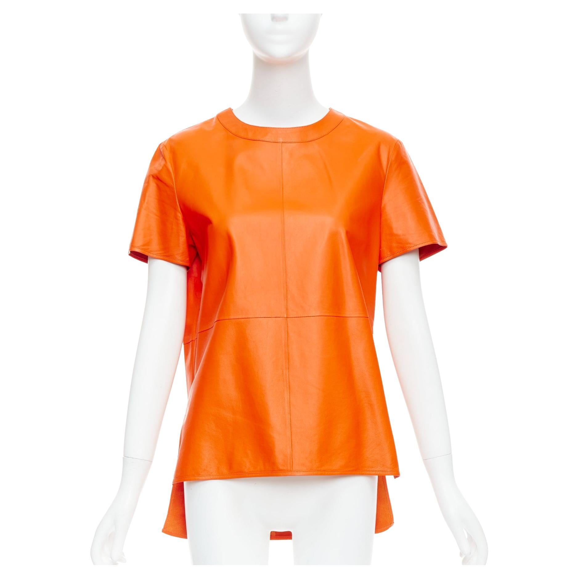 GIVENCHY Riccardo Tisci orange lambskin leather hi-low shirt FR36 S For Sale