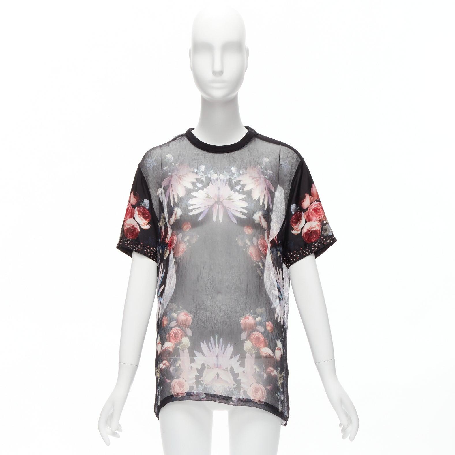 GIVENCHY RICCARDO TISCI red black floral sheer romantic goth tshirt FR34 XS For Sale 4
