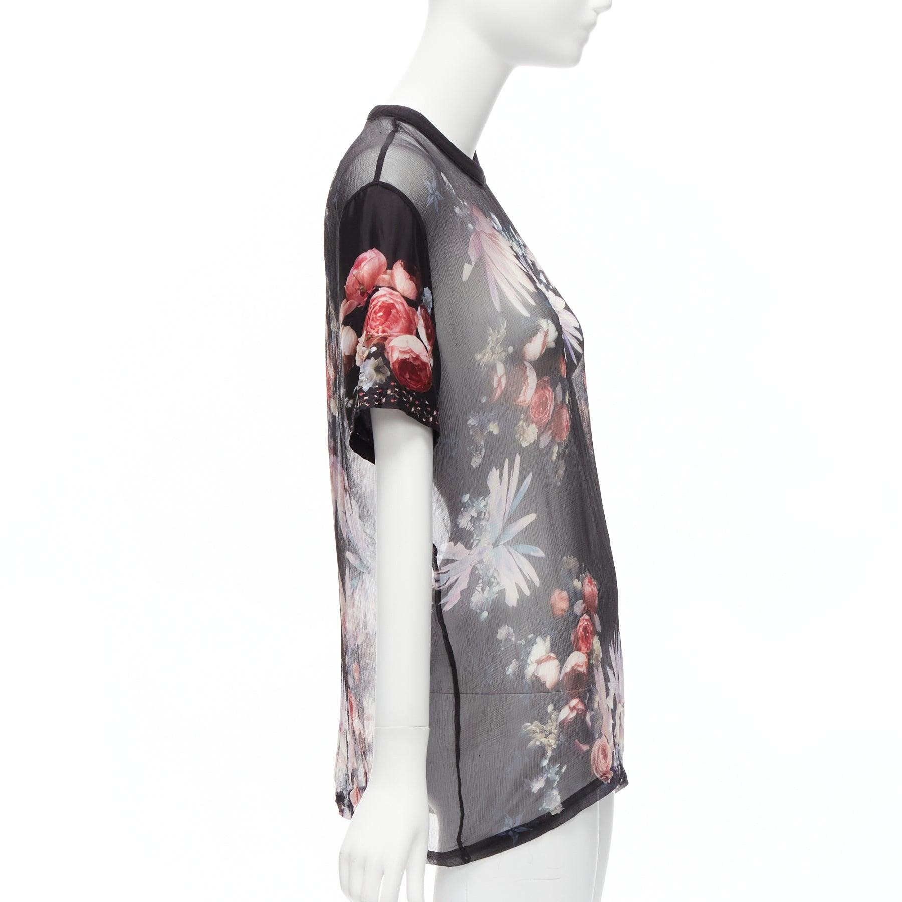 Gray GIVENCHY RICCARDO TISCI red black floral sheer romantic goth tshirt FR34 XS For Sale